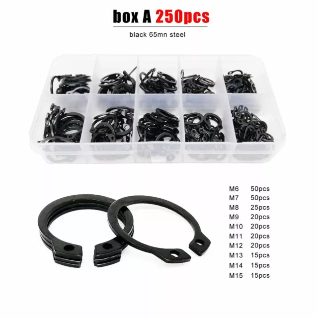 250-900Pcs Retaining Snap Ring Durable Stainless Steel Assortment Bearing Clip