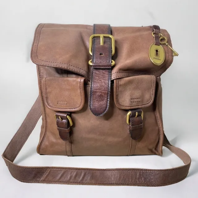 Fossil Brown Leather Long Live Vintage Emory Crossbody Satchel Messenger Bag