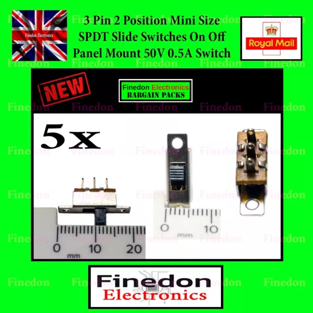 5x 3 Pin 2 Positionen Mini Größe SPDT Schiebeschalter EIN Panel 50V 0,5A Schalter