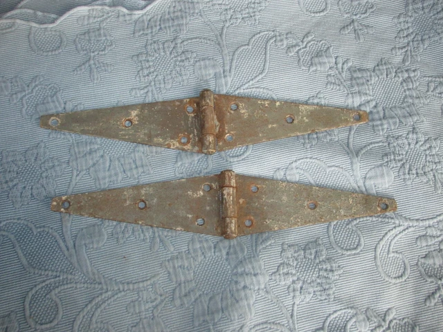 Pair of Heavy Duty Antique Iron Strap Hinges, 3.5 X 8 Inch