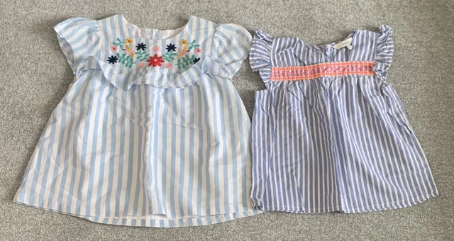 Girls age 4-5 top dress bundle, summer. Blue striped. Embroidered