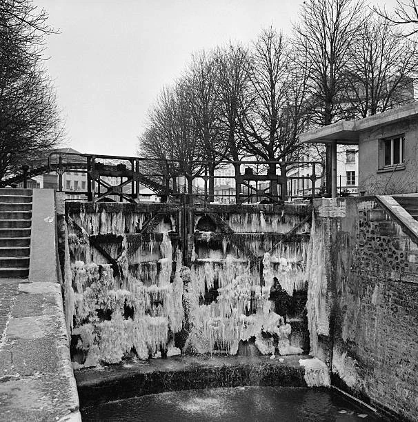 FROZEN LOCK GATES Canal SaintMartin Paris France January 19 1963 Old