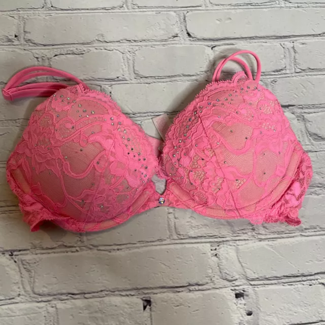 NWOT Victoria's Secret Very Sexy Push-Up Bra Hot Pink Lace 32 B Padded Angel