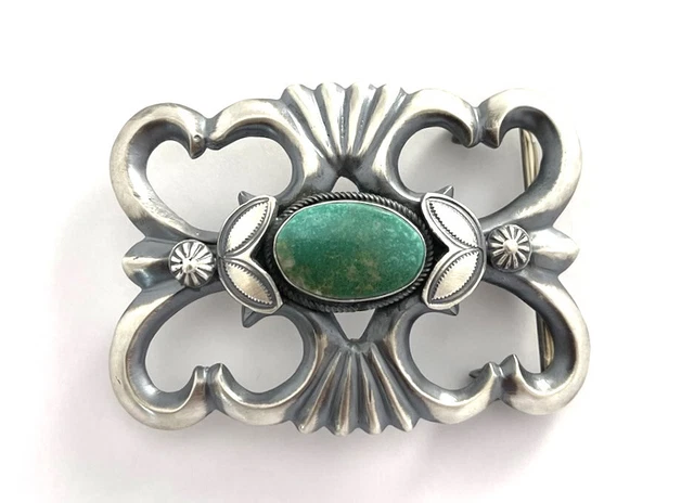 Native American Sterling Silver Navajo  San Cast Turquoise Buckle