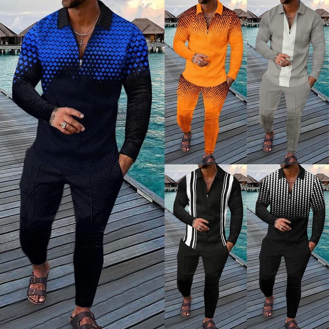 Set tuta da allenamento uomo alla moda 2 pezzi cerniera monocolore camicie