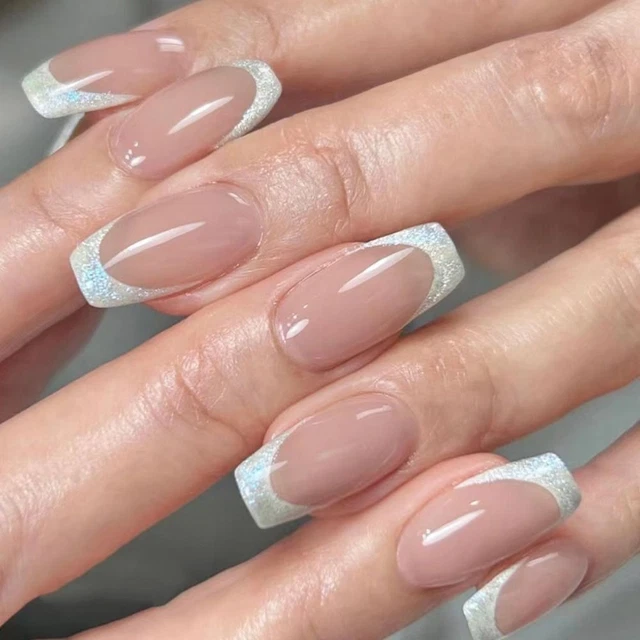 Tips Press on Nails DIY Full Cover White Edge Fake Nails Short French Ballerina
