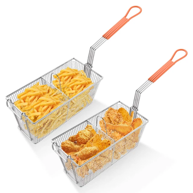 WeChef 2 Packs Deep Fryer Basket w/Handle Divider Commercial Restaurant