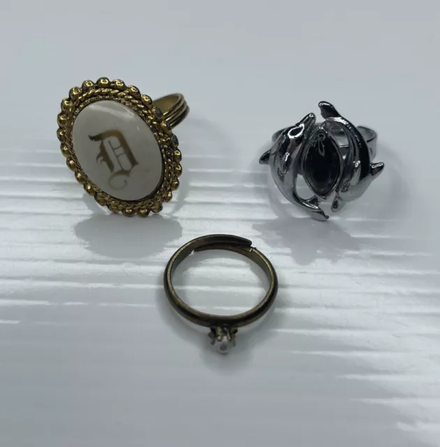F Lot Bulk Retro Costume Cocktail Rings Gold Silver D Cameo Dolphin Adjustable