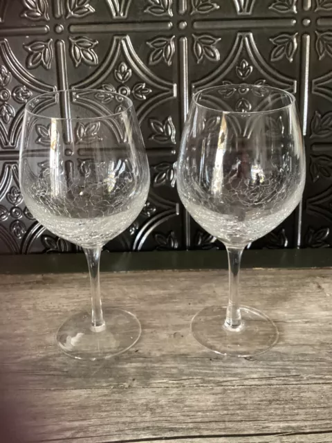 Pier 1 Set of 4 Crackled Slanted Angled Rim Stemless Wine Glasses New Tall