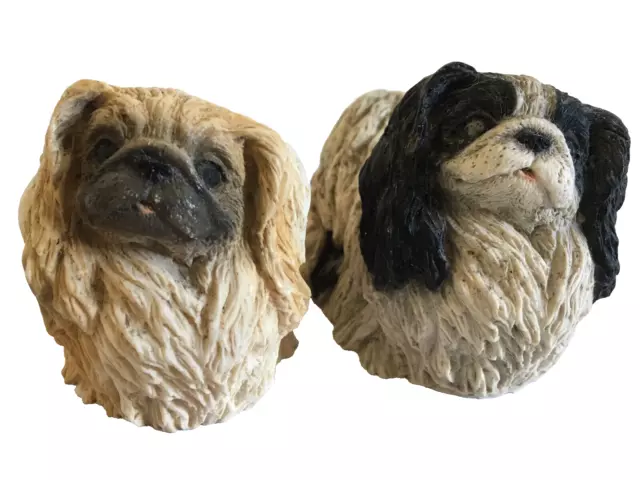 Vintage FIGURINE - Italian CASTAGNA Pair of Pekingese Resin Dogs Figurines 1988