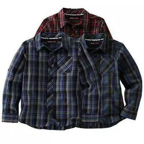 Boys Shirt Tony Hawk Gray Red Plaid Button Up Long Sleeve Woven Sport-sz 18/20