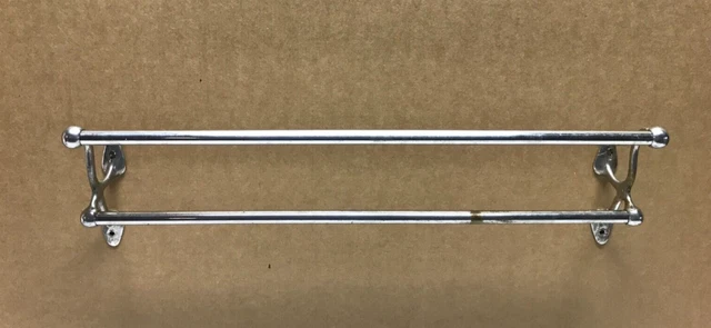 Antique 21" Nickel Brass Double Towel Bar Rack Old VTG Kitchen Bathroom 1469-23B