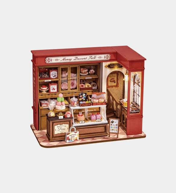 Kit Miniature Maison De Poupée Conversation Dessert Au Miel - Décoration Vintage Avec Éclairage LED - Cadeau Créatif