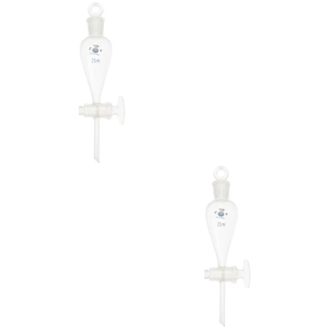 2pcs Durable Borosilicate Glass Pear-Shaped Separatory Funnel Separation Funnel