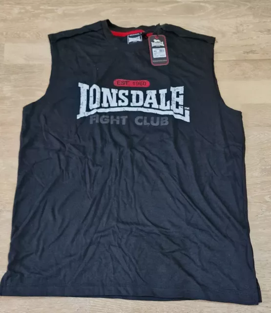 Mens Black Lonsdale MUSCLE Boxing Gym Running Sleeveless T-Shirt Fight Club NEW