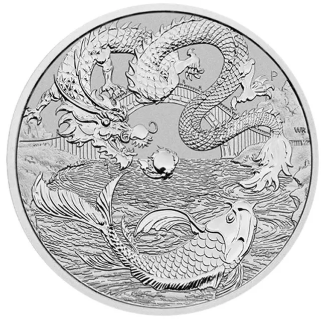 Australia Chinese Myths And Legends Dragon And Koi 2023 1 Oz Pure Silver Bu Coin