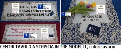 120 x 45 colore avorio Avoria Centro tavolo a striscia in pizzo cantù e tombolo cm 