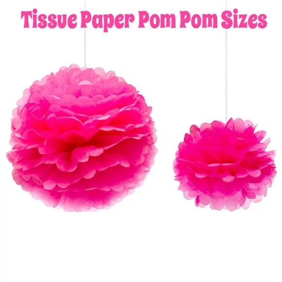 Pink Tissue Paper Pom Poms 16 inches for Wedding, & Party Decorations- 5Pcs