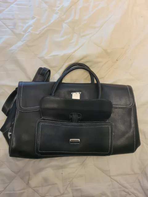 Beautiful Woman Handbag Marked Prada Milano Dal 1913 Black Leather w/wood  handle