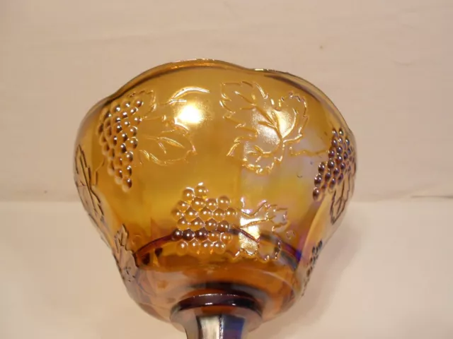 Vintage Iridescent Gold Indiana Glass Carnival Glass Compote Pedestal Bowl NICE! 3