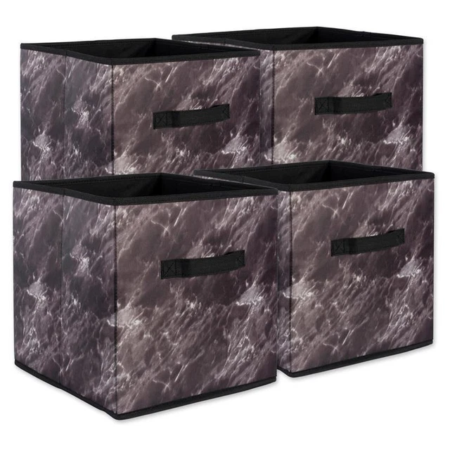 DII Square Modern Polyester Laundry Cube in Marble Black (Set of 4)