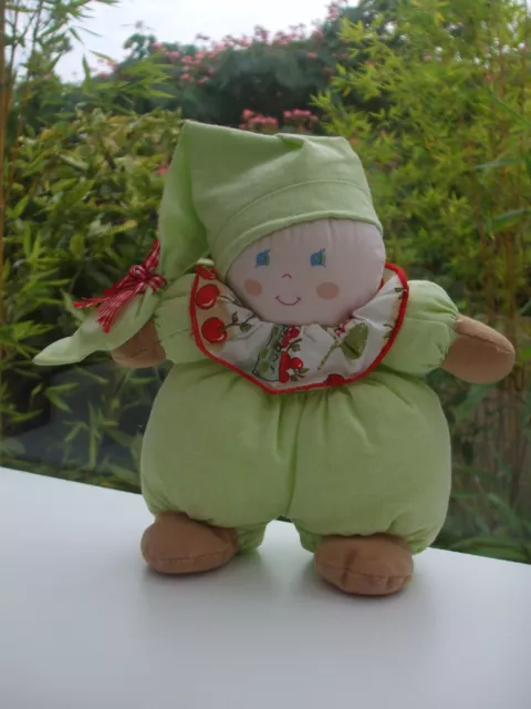 Poupee  Doudou Tissu Lutin Vert  23 Cm Hochet Grelot Ajena