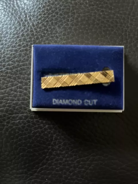 Gold Plated Vintage Diamond Cut Tie Clip