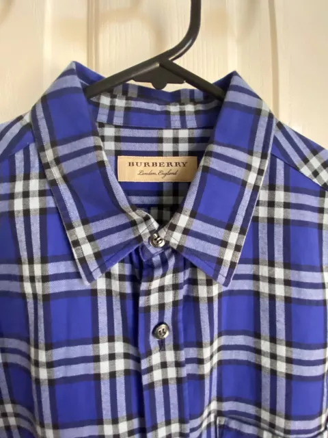 Authentic Burberry Blue Long Sleeved Checked Shirt In Excellent Condition