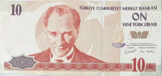 2005 10 ‘New’ Turkish Lira (Pound) Banknote Türkyie Kemal Ataturk Turkey Europe