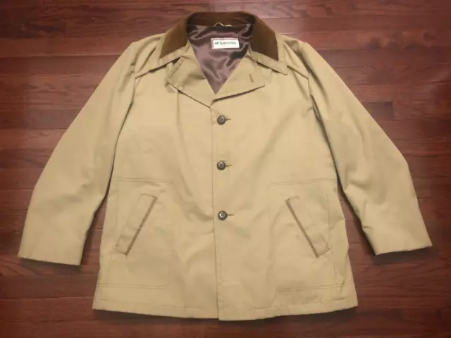 VTG 1980's McGREGOR COAT JACKET MENS SIZE 48 XL BEIGE w/ BROWN CORDUROY COLLAR e