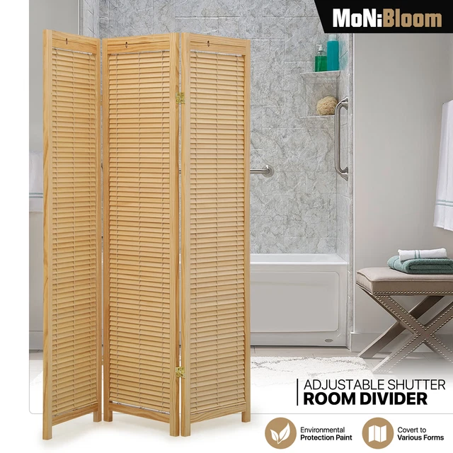 3 PANEL WOODEN Folding Room Divider Adjustable Shutter Door Privacy