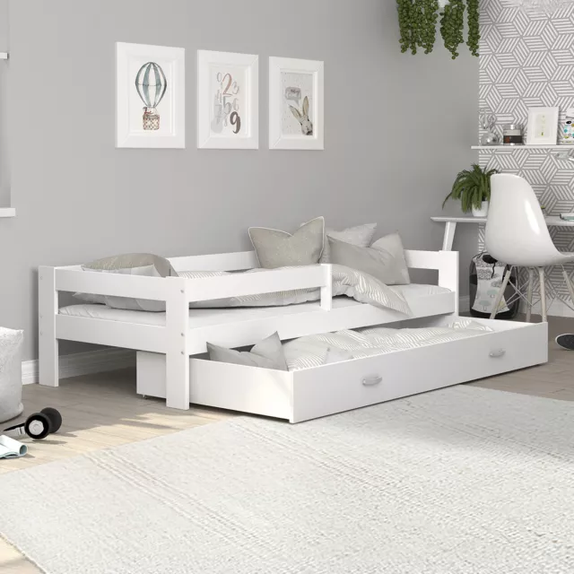 Kinderbett 80x160 cm Bett mit Matratze Lattenrost Schublade HUGO Farbauswahl