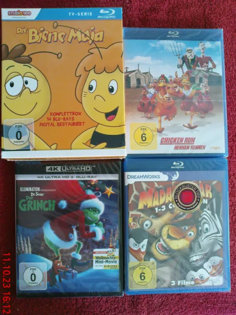 Bluray Sammlung:The Grinch 4K+BD,Chicken Run,Madagascar,Biene Maja komplettbox