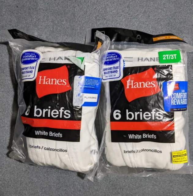 NEW  (2) Hanes  Toddler Boys white briefs 6 Pack size 2t-3t