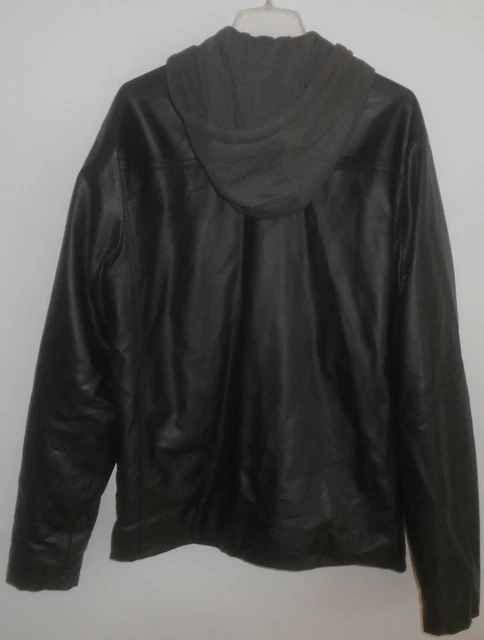Men's Ambig Black Faux Leather Zip Up Hoodie Jacket Size XL Sweatshirt Lined 3