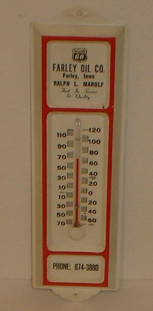 Vintage Phillips 66 Tin Metal Gas Station Thermometer Farley Oil Co. Iowa Nice!!