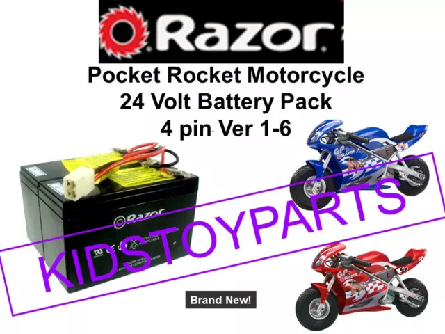 New! 24V Battery Pack for Razor Pocket Rocket V1-6  4Pin Connector W/Harness!