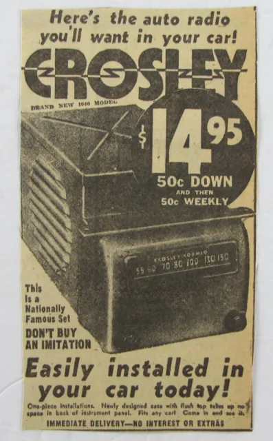 Vintage 1940 Crosley Roamio Car Radio Newspaper Print Ad