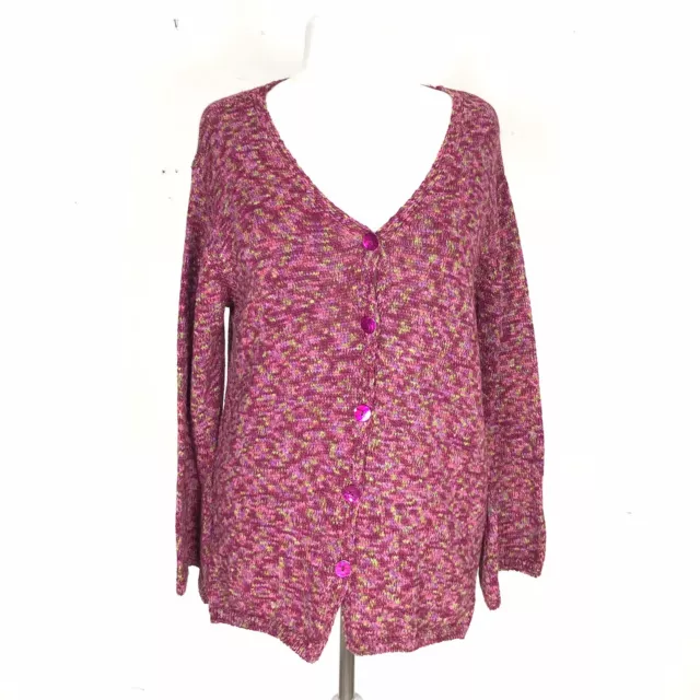 Maglia da donna cotone maniche lunghe cardigan lungo Vintage fuxia come nuovo XL