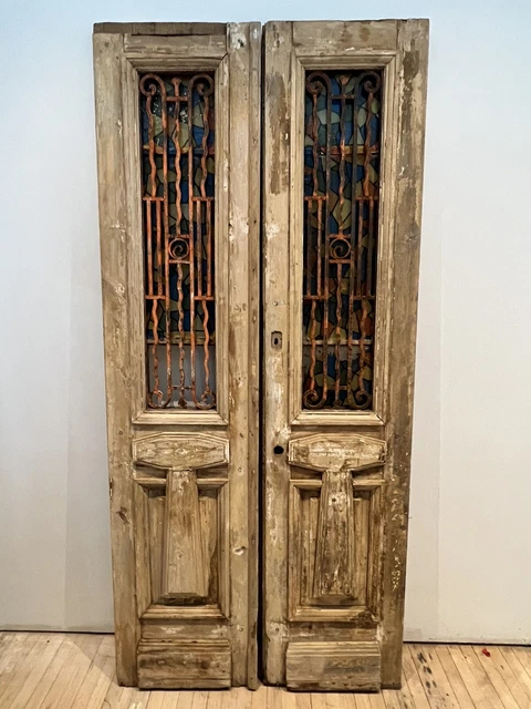 Antique French Double Doors Wood Iron European Doors