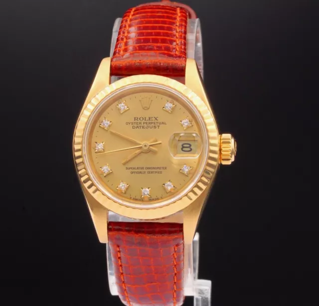 Rolex Datejust Donna Massiccio 18K Oro Giallo Watch Champagne Diamante Quadrante