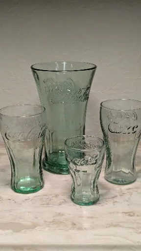 Set 4 Vintage Coca-Cola Coke Green Libbey Assorted Bell Shape Glasses Mini New