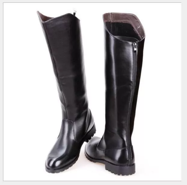 Mens Equestrian Leather Boots Vintage Riding Military Boots Knee High Shoes Flat