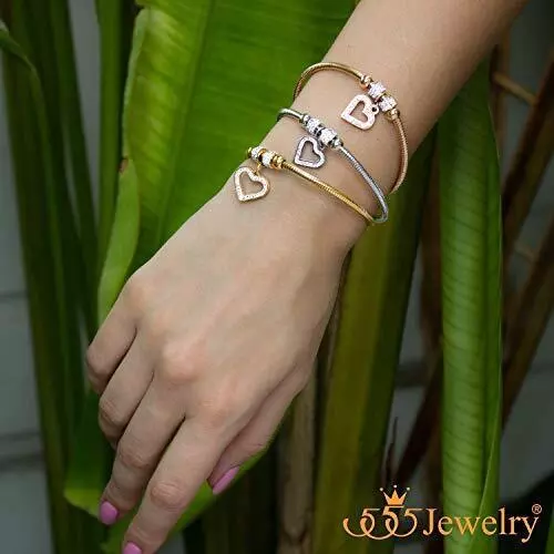 555Jewelry Womens Sparkly Magnetic Clasp CZ Love Heart Charm Bangle Bracelet