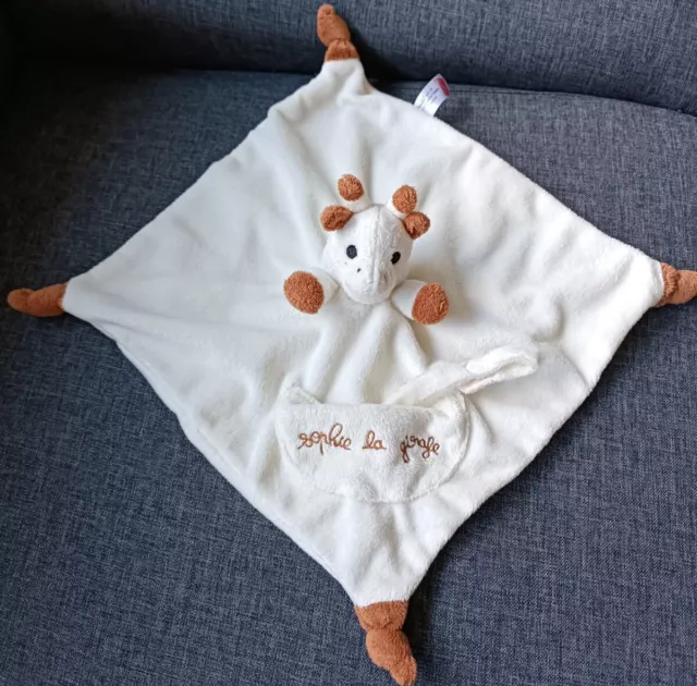 😍🦒Doudou Soft Plat Vulli SOPHIE LA GIRAFE marron beige poche Attache Tétine