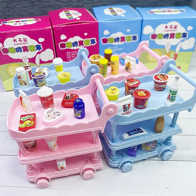 Dollhouse Trolley Dining Cart With Wheel Storage Shelf Model Kitchen Furniture