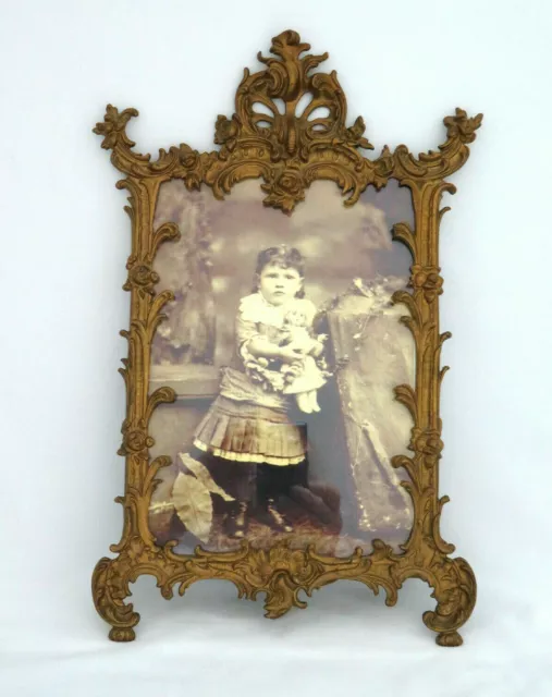 Antique Victorian Solid Brass Picture Frame w/ Easel Back