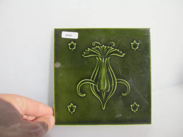 Vintage Ceramic Tile Floral Flowers Leaf Art Nouveau Tulips Old Antique