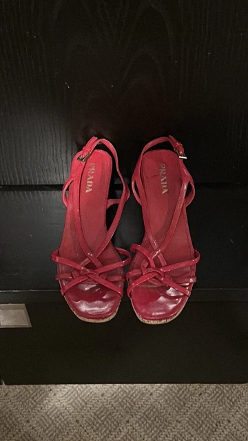 PRADA Milano Strappy Red Leather Heels Open Toe Shoes - Size 36 - Italy