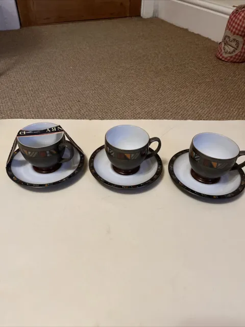 Denby Marrakesh Teacup and Saucer Marked Seconds. Set of 3
